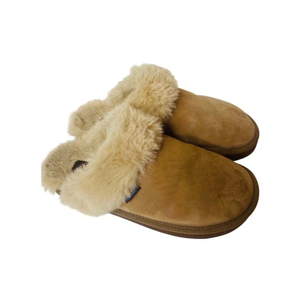 Rainbow sunset snugs Mens Sz‎ 11 leather Suede Slippers Slides Tan Brown